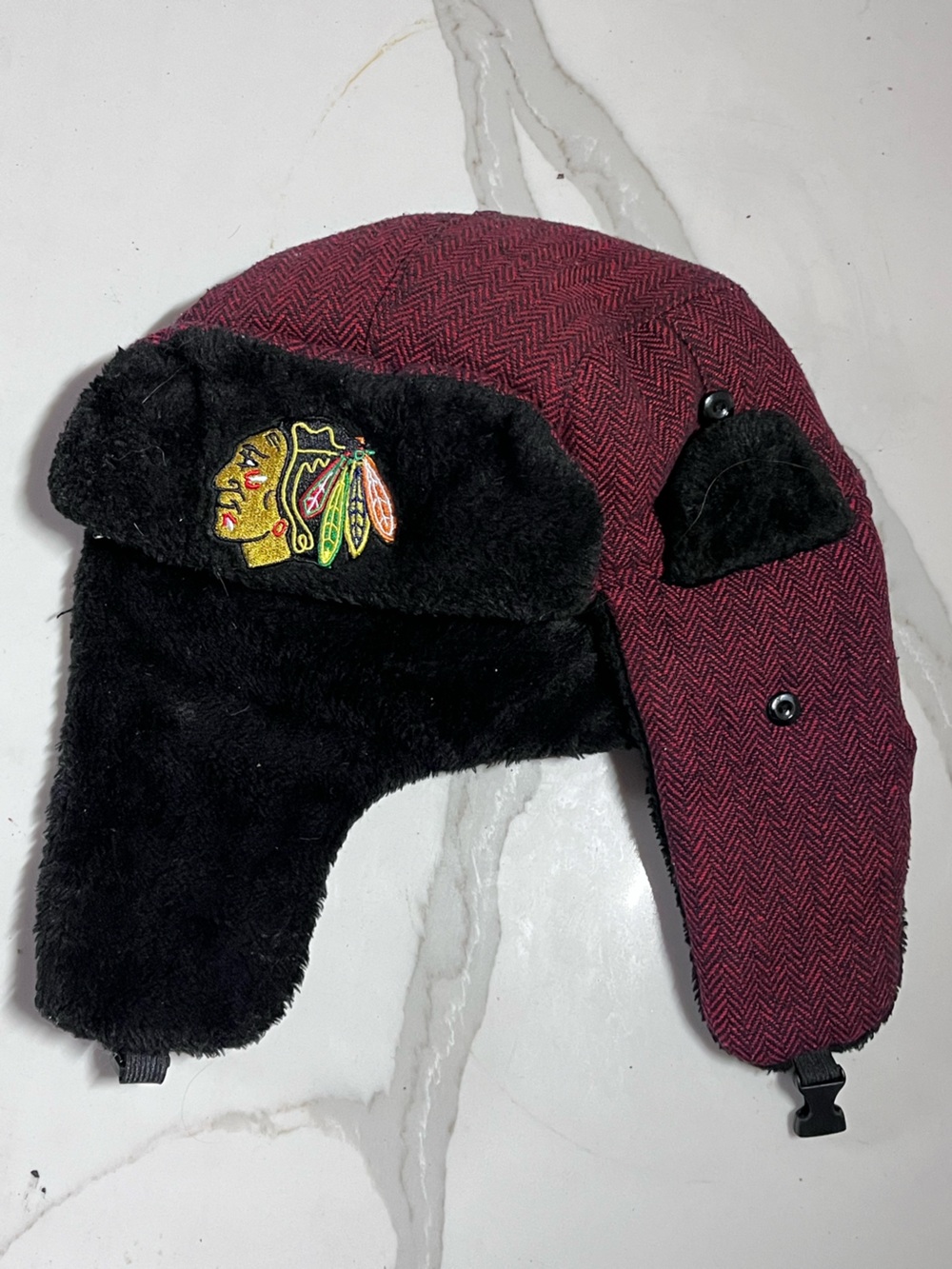 Chicago Blackhawks Maroon Trapper Hat with Embroidered Logo